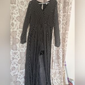 Elegant Black and White Polka Dot Shortt Romper Maxi Jumpsuit